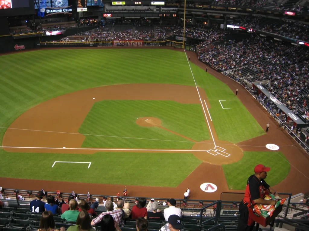 Game action at Chase Field in Phoenix, home of the Arizona Diamondbacks