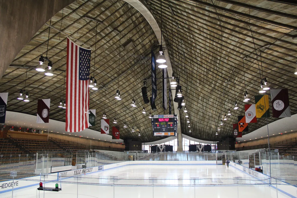 Hockey match today — ice hockey rink ready for puck drop